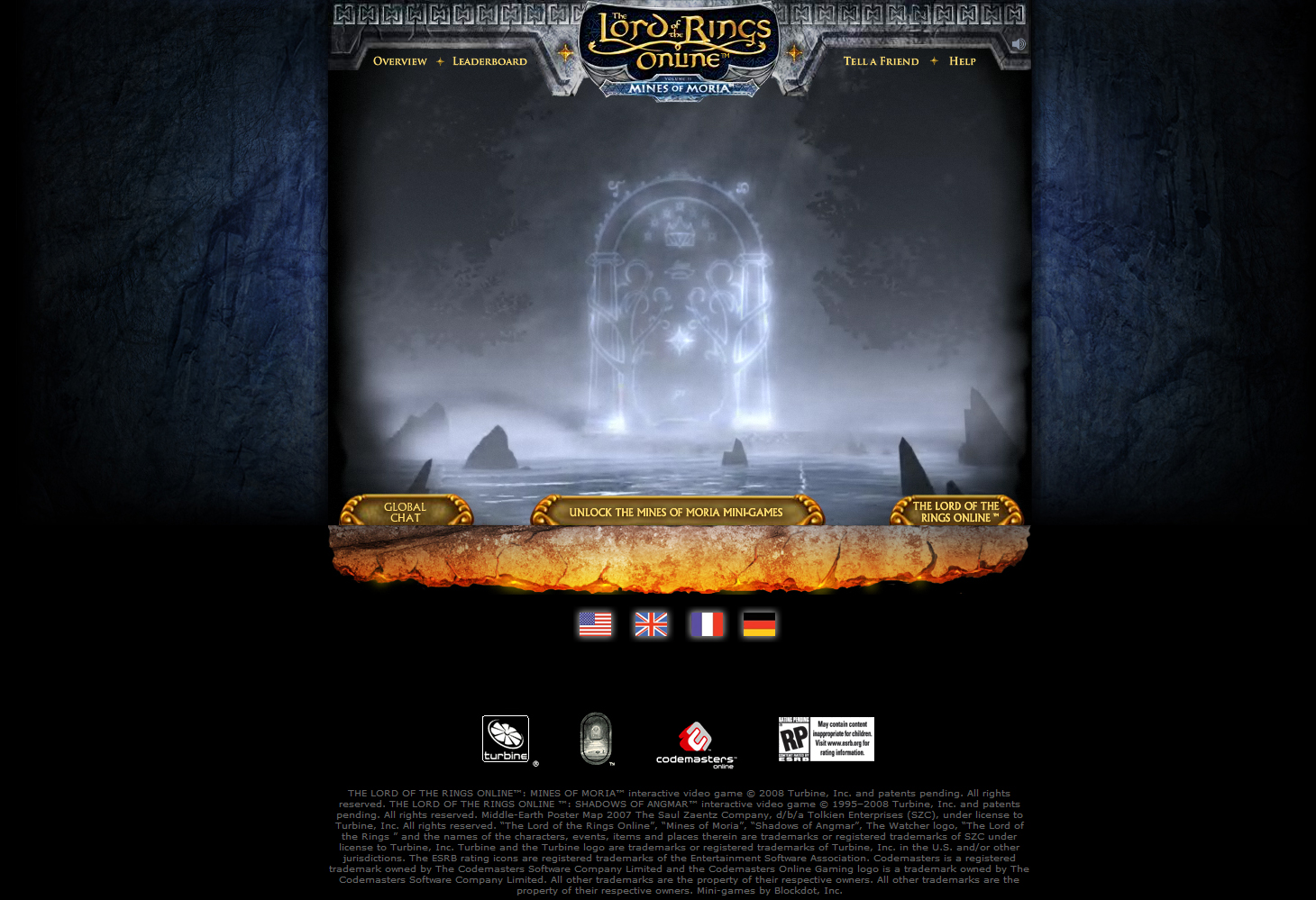 Lord of the Rings Online Mines of Moria promotional hub screen